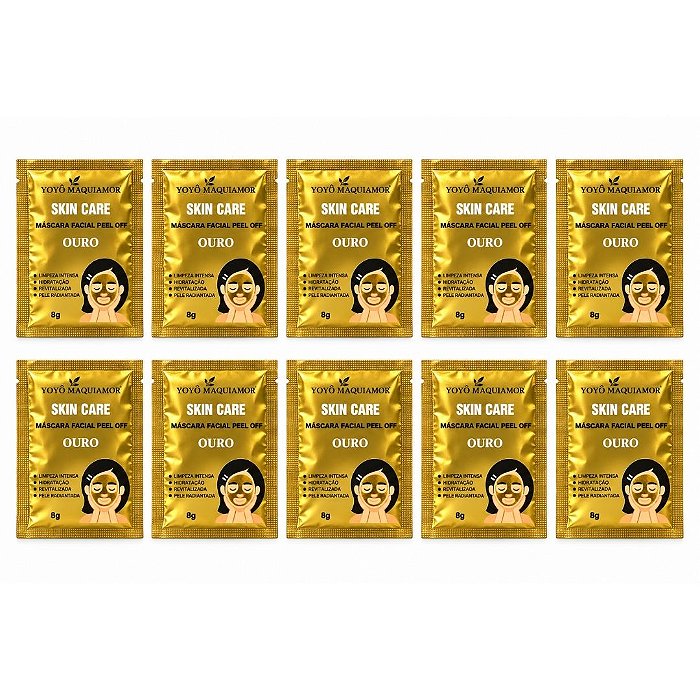 Máscara Facial Sachê Pell Off Ouro Yoyo Maquiamor - Kit C/ 10 Unid