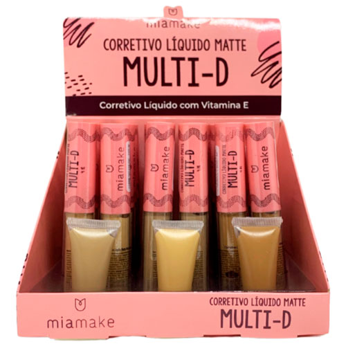 Corretivo Líquido Matte Multi-D Vitamina E Cores Médias Mia Make 248 – Box c/ 24 unid
