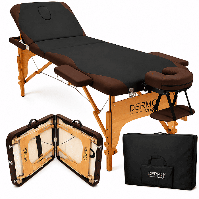 Maca Portátil Dobrável Mesa Massagem Estética Preta com Marrom - Akmed