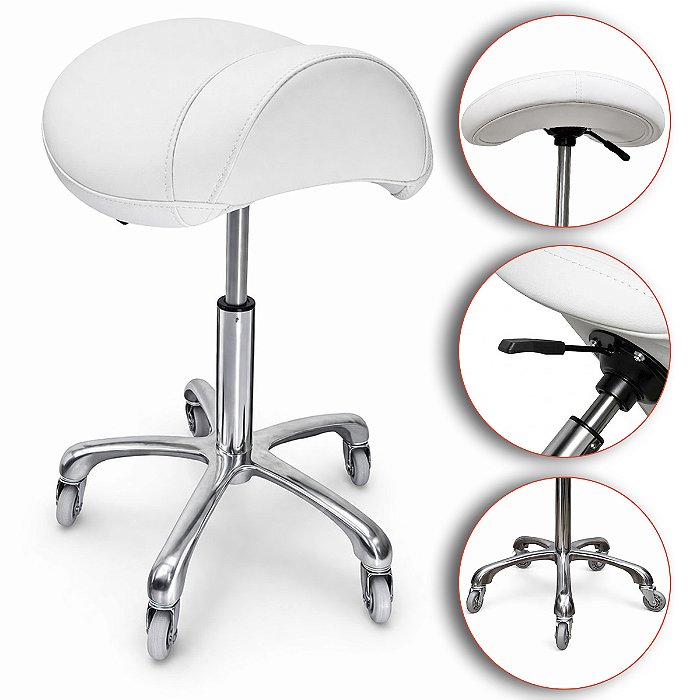 Mocho Sela Fixo Assento Ergonômico Giratório Branco- Akmed