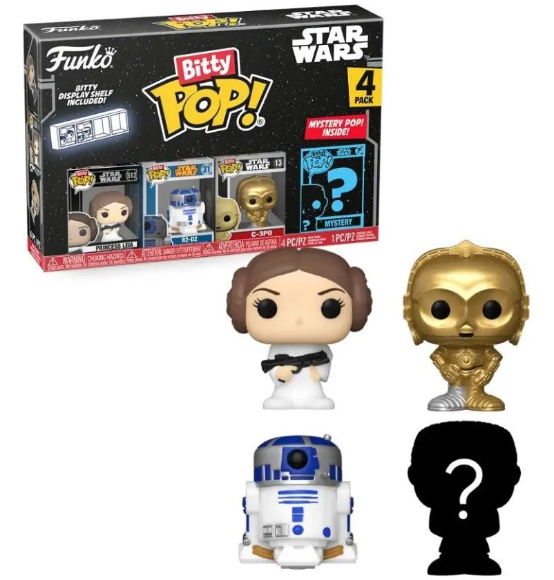 Bitty Pop 4‑Pack Leia, R2-D2, C-3PO + Surpresa | Star Wars