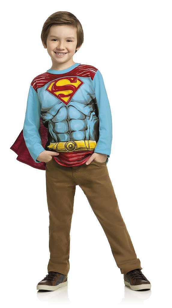 Camiseta Manga Longa Superman com Capa Kamylus 91517 - Balaloom Moda Bebê