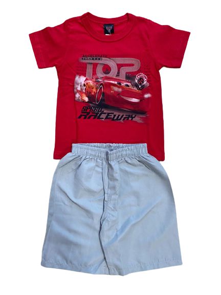 Conjunto Infantil Camiseta Carros Vermelha + Short Tactel 28719 - Balaloom  Moda Bebê