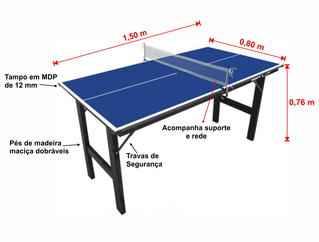 Mini Mesa de Tênis de Mesa Ping Pong Klopf 1003 MDP 12mm - Estilo Esportivo