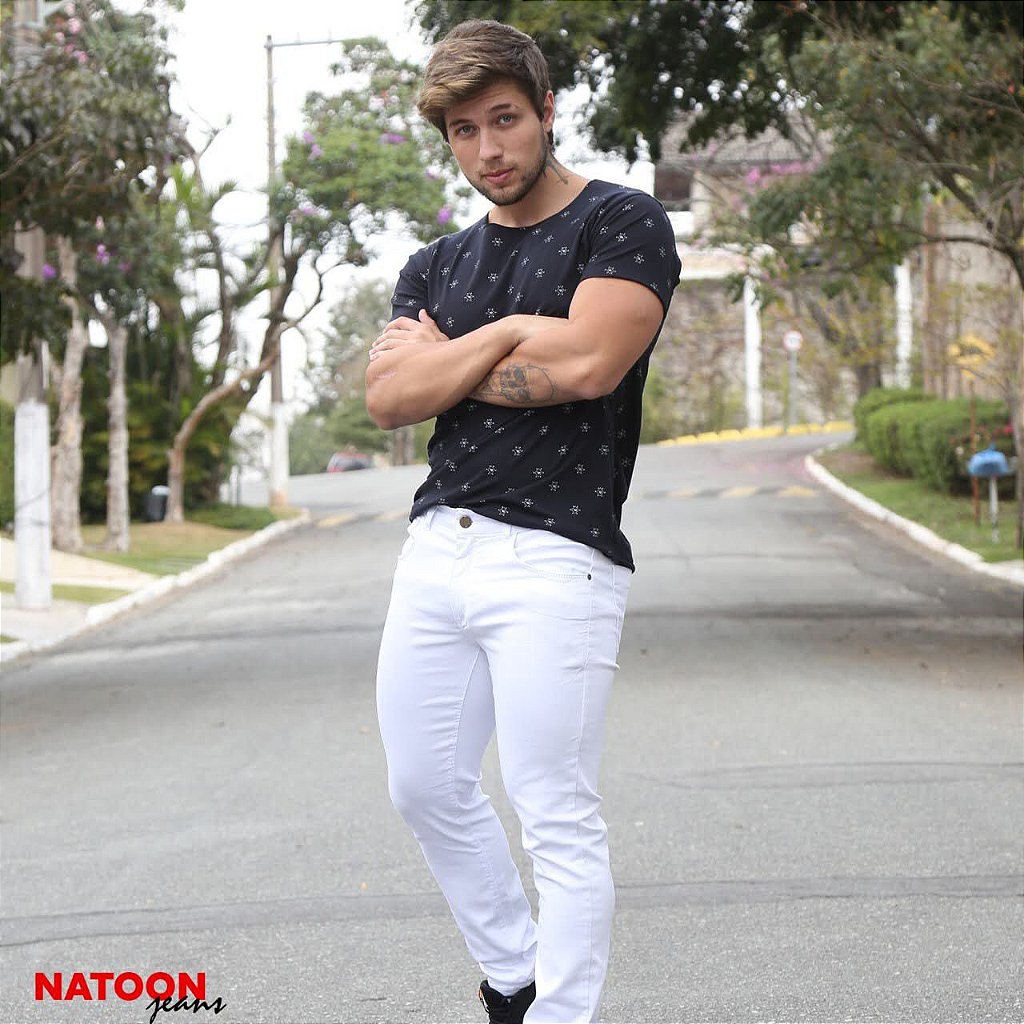 Calça masculina slim sarja branca - Natoon Jeans
