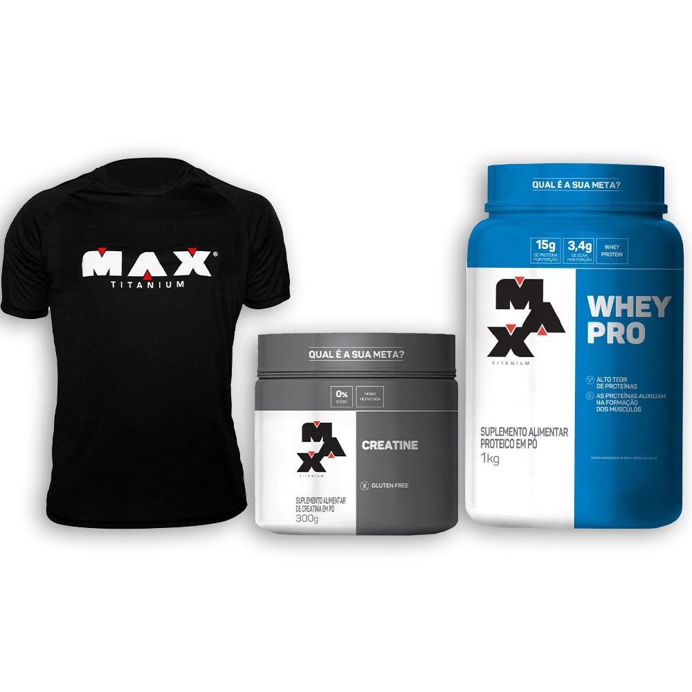 Combo Max Titanium Creatina 300g + Whey Pro 1kg + Camiseta | Origem OX -  Origem Ox