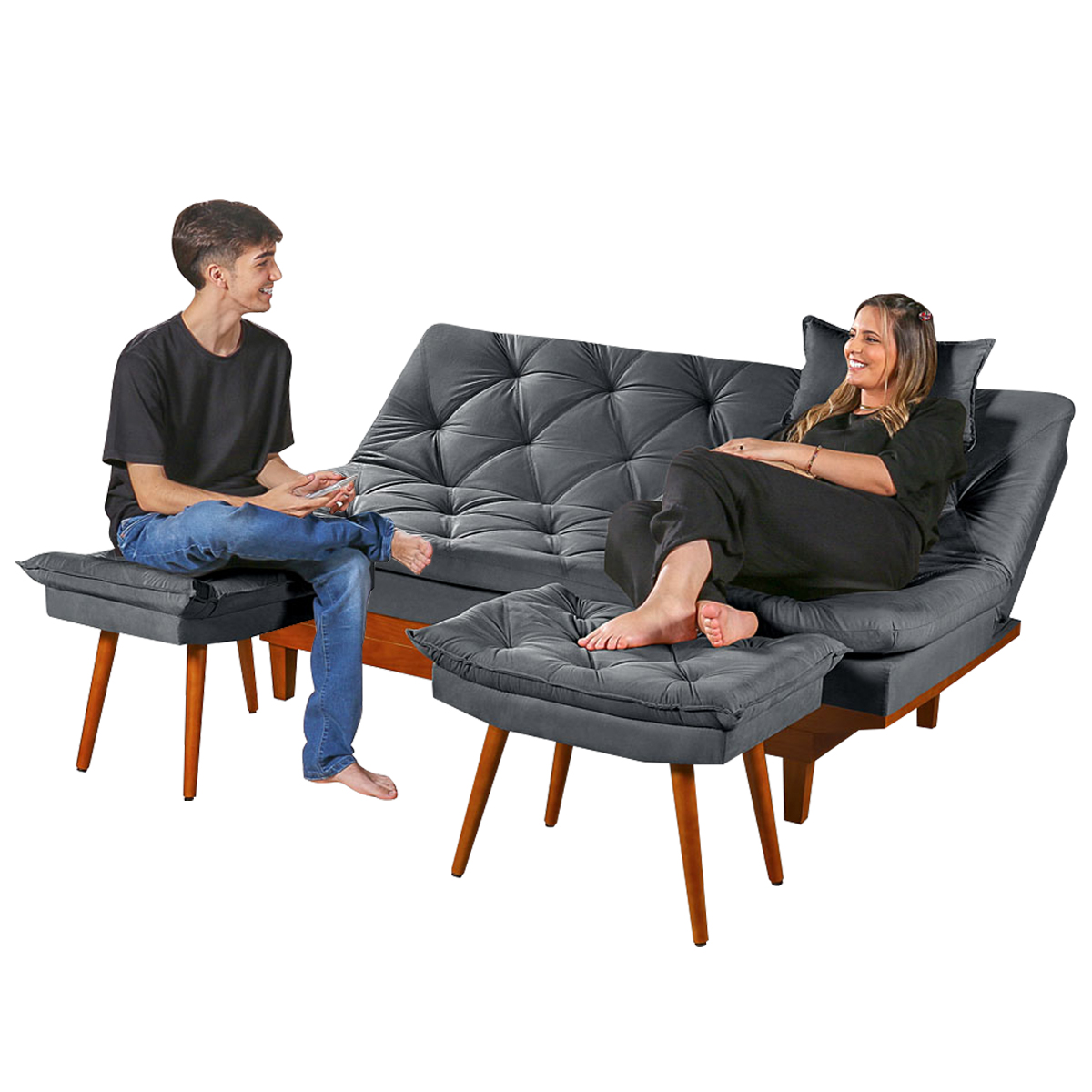 Sofá cama casal 3 lugares em tecido suede courino ou linho