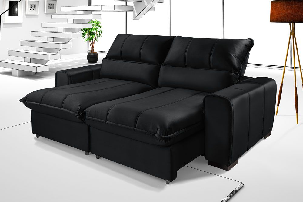 Sofá Dubai retrátil/reclinável molas ensacadas preto - Zargo