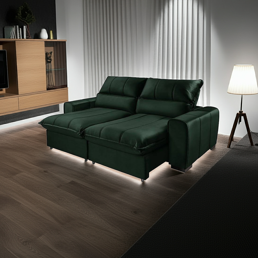 【IDEE】AO SOFA (2) Green Conjunto Sala de Estar 1 Sofá Living 200cm e 2 Poltronas Stanford