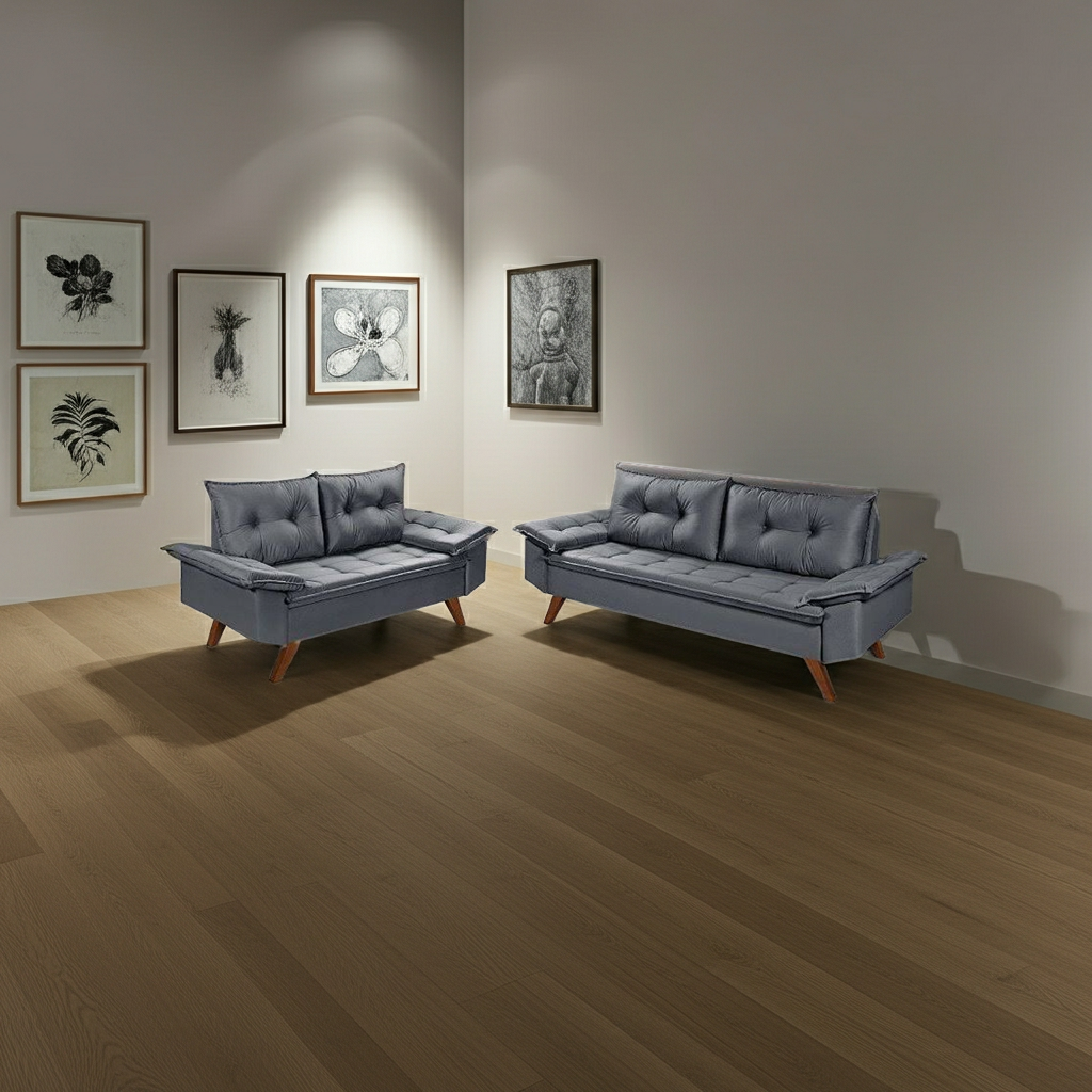 Jogo de Sofá Cinza 2 e 3 Lugares em Suede - Zargo
