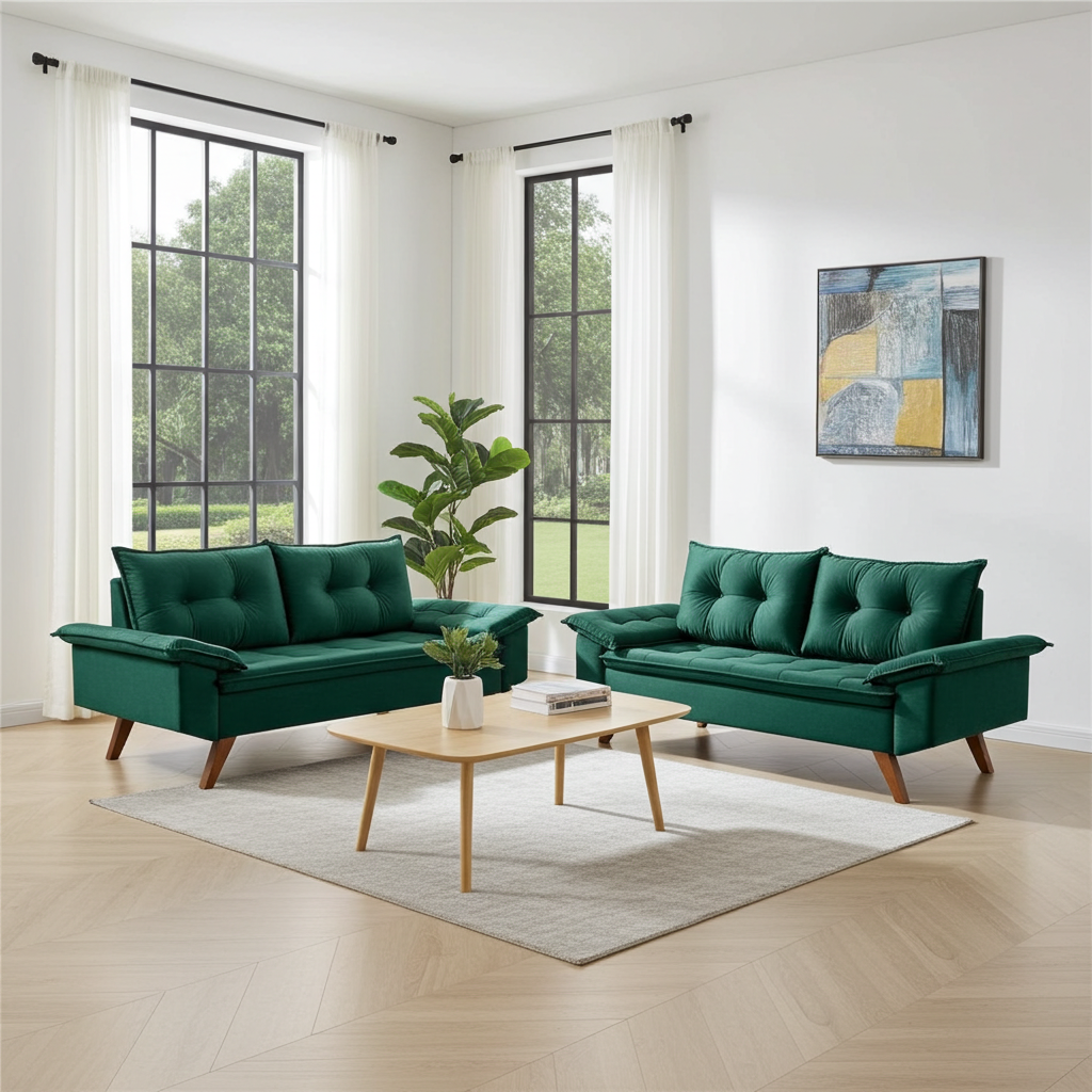 【IDEE】AO SOFA (2) Green Jogo de Sofá Verde 2 e 3 Lugares em Suede - Zargo