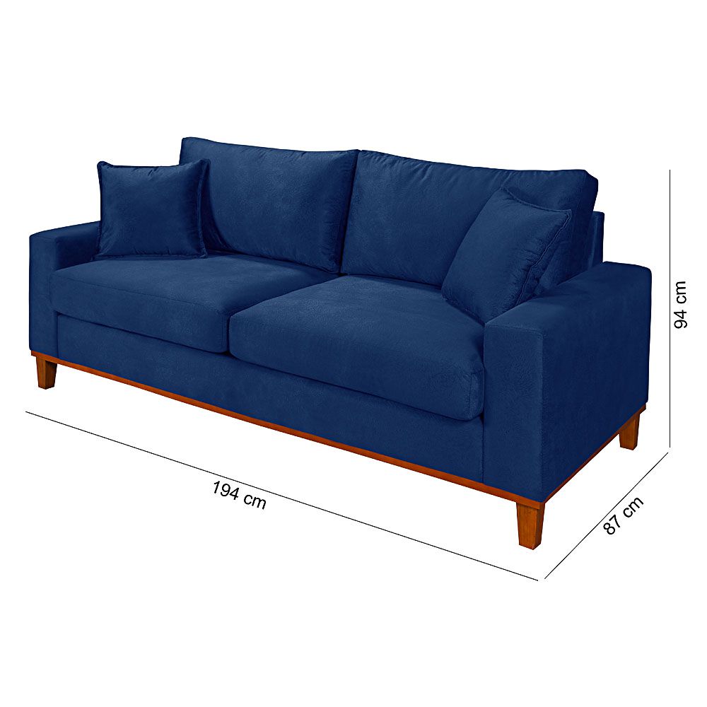 Sofá Living 3 Lugares Zargo em Suede Azul Marinho - Zargo