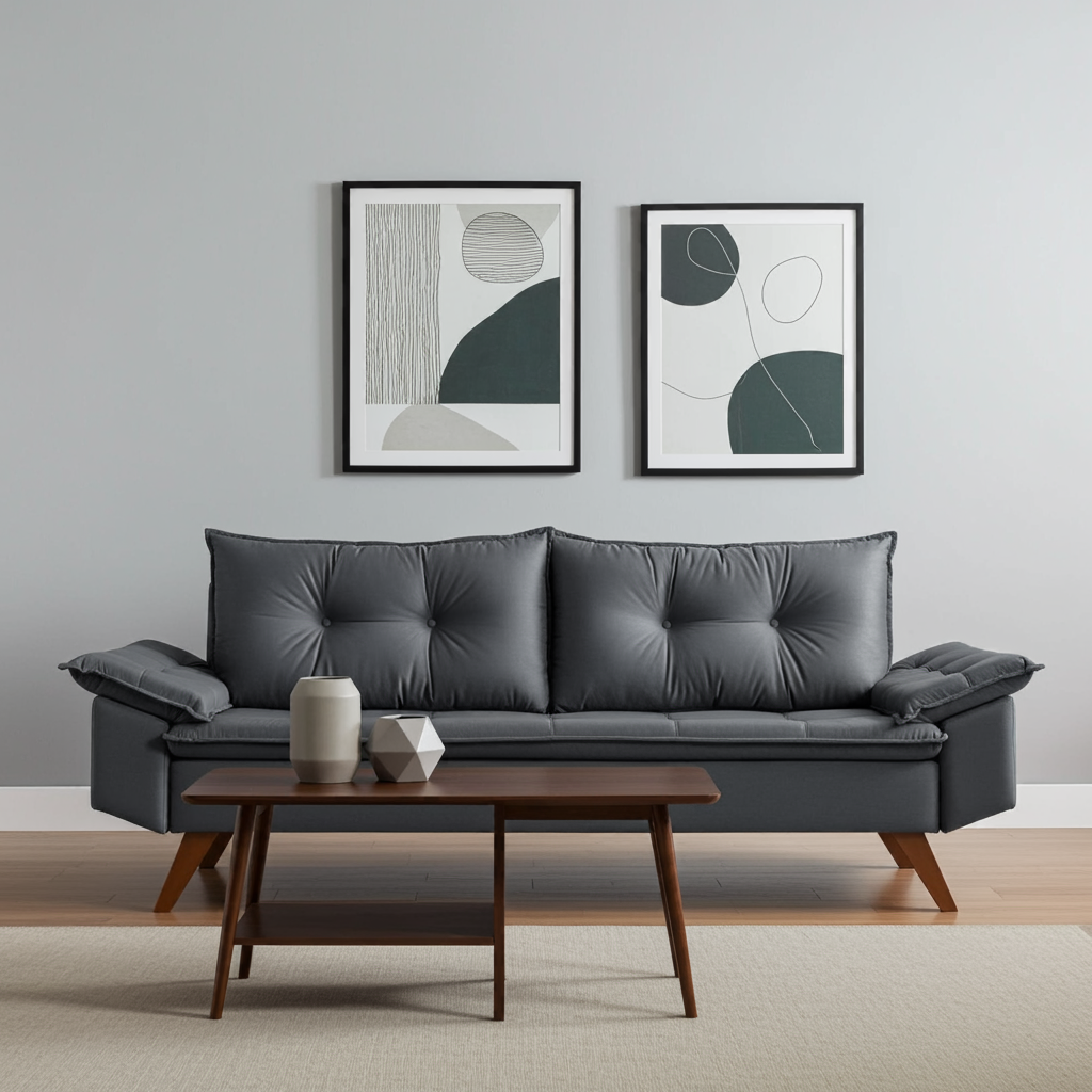 Sofá Retrô 3 Lugares em Suede - Zargo