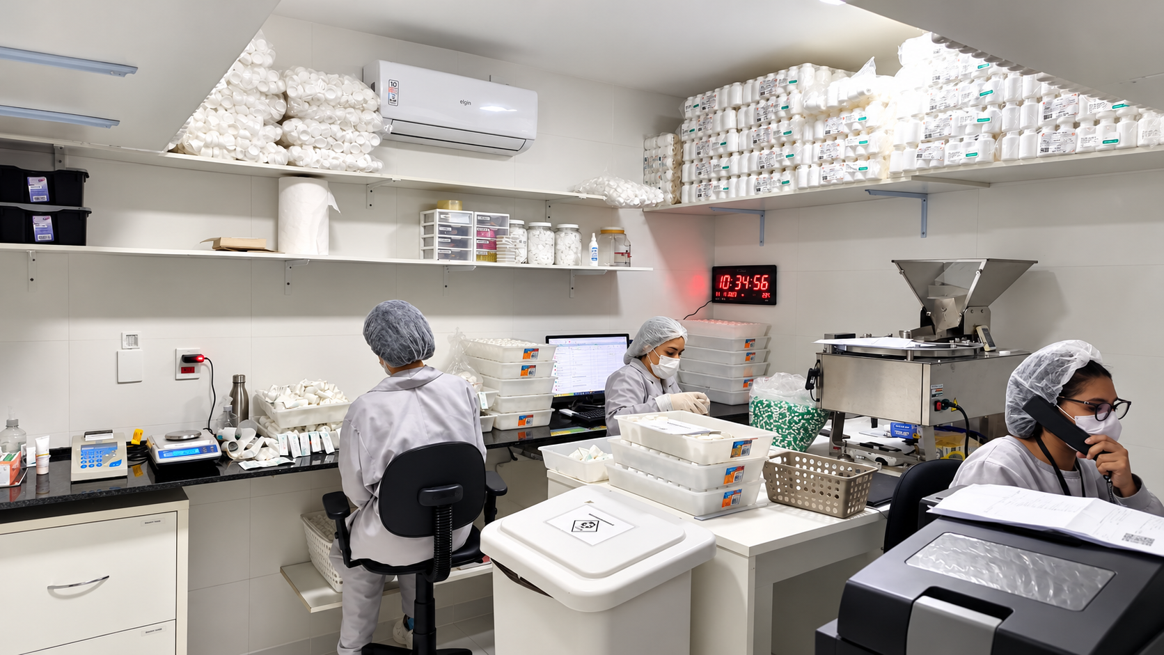 Área interna do principal laboratório da Beleza Saúde Farmácia de Manipulação na unidade Jabaquara.