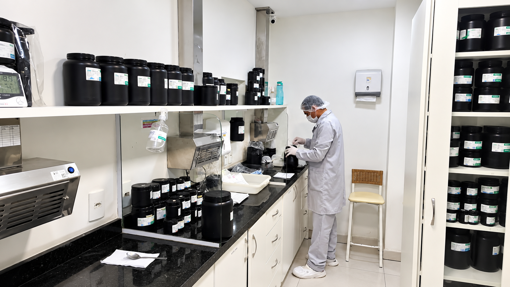 Área interna do principal laboratório da Beleza Saúde Farmácia de Manipulação na unidade Jabaquara.