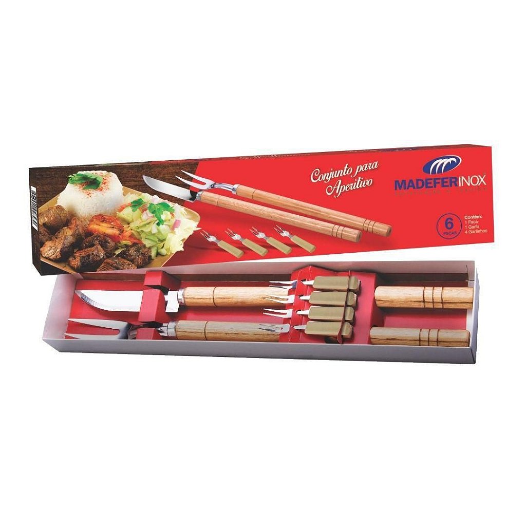 Conjunto Para Aperetivos 6 Pçs Com 1 Faca,1Garfo e 4 Garfinho 0136