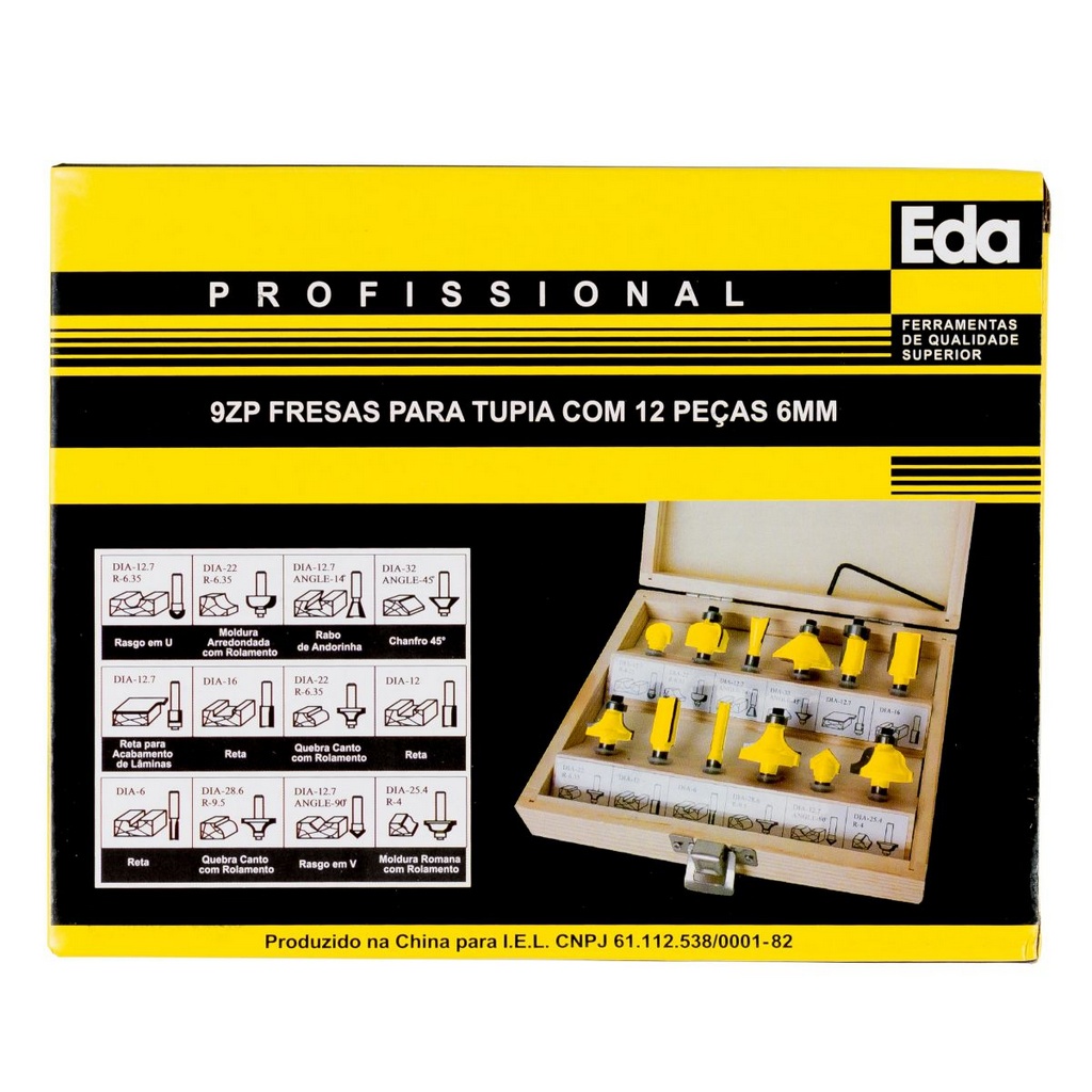 Jogo de Fresas para Tupia C/12 Pçs de 6mm 9ZP EDA