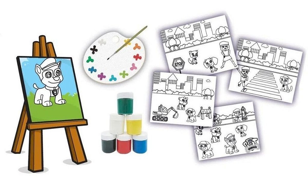 Kit de Pintura Patrulha Canina Nig Jogo De Colorir Infantil Tintas