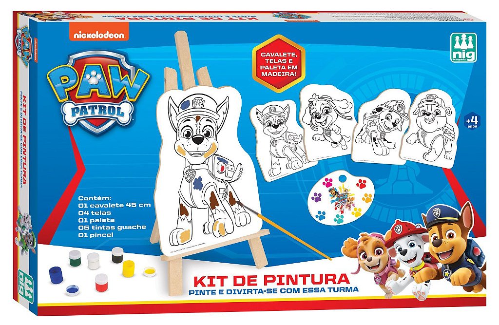 Kit de Pintura Infantil c/ 01 Mini Cavalete + 2 Telas + 06 Cores de tintas  + 01 Pincel