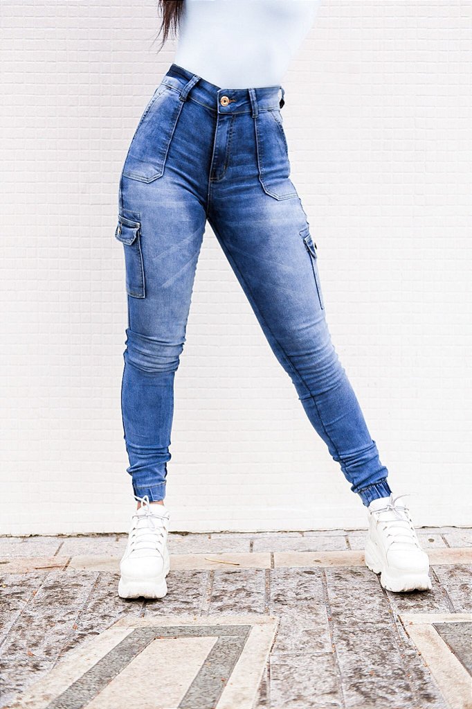 calça cargo jeans feminina