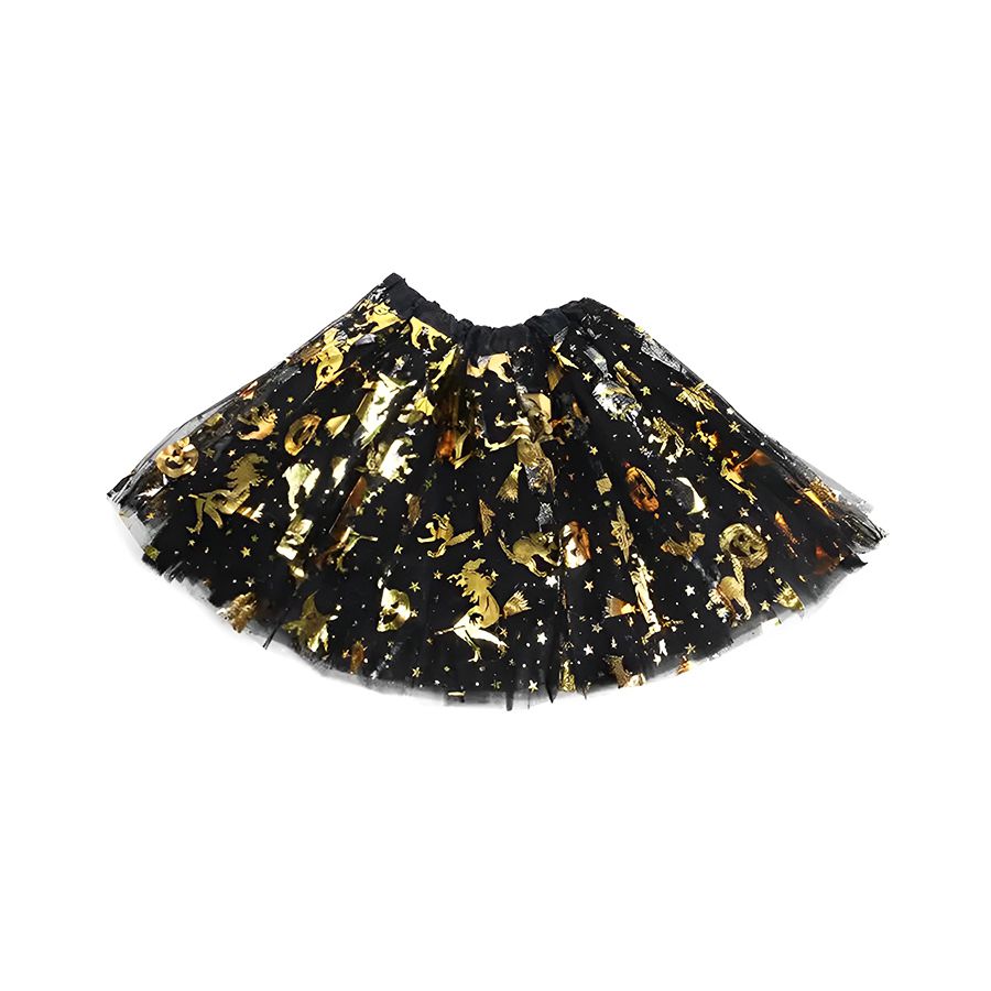 Saia Tule Preta com Estampa Bruxinha Dourada 40cm unidade