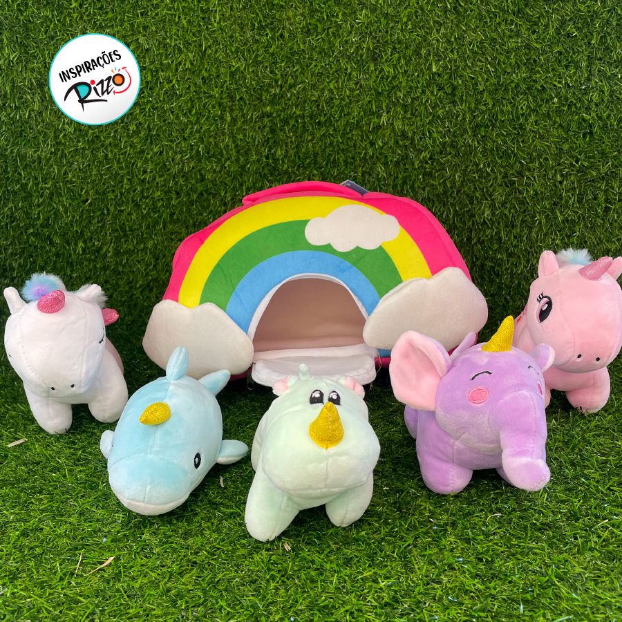 Arco-Íris Bolsa de Pelúcia com Animais - 30cm - 1 unidade - Rizzo
