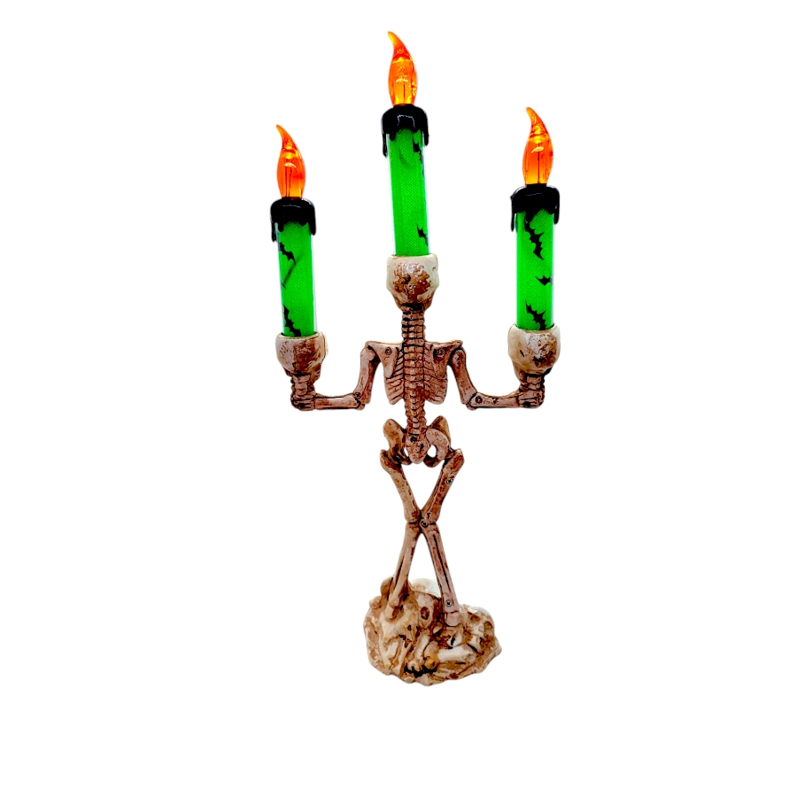 Candelabro de Halloween com Vela Led - Verde - 35x9cm - 1 unidade