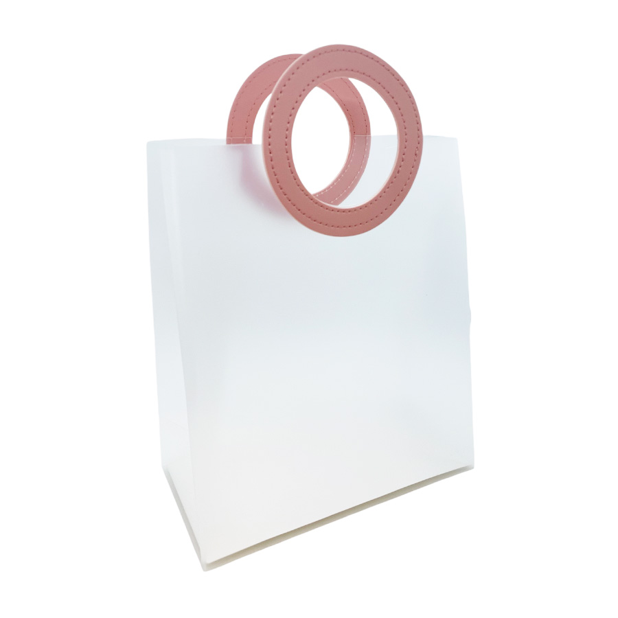 Sacola Transparente Fosca PVC com Alça Redonda de Couro Rosa