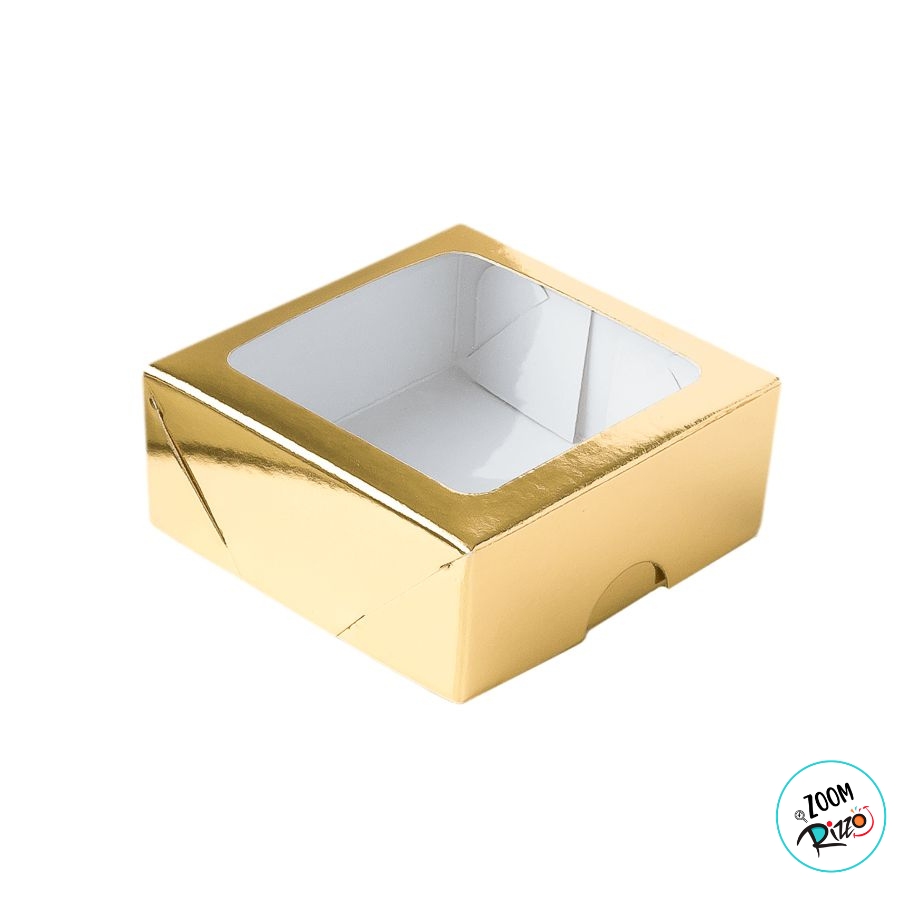 Caixa com Visor S16 (7cm x 7cm x 3cm) Dourada - 10 unidades - Assk