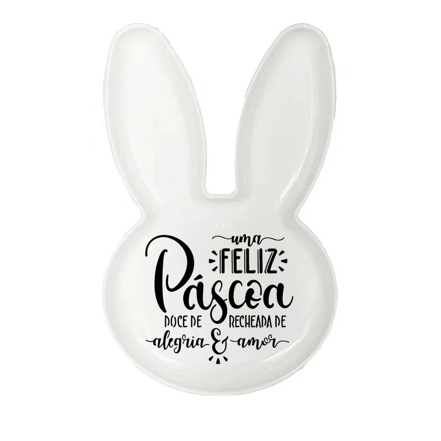 Bandeja Coelho com Frase de Páscoa - Branco - 25x15cm - 1 unidade - Rizzo -  Rizzo Embalagens
