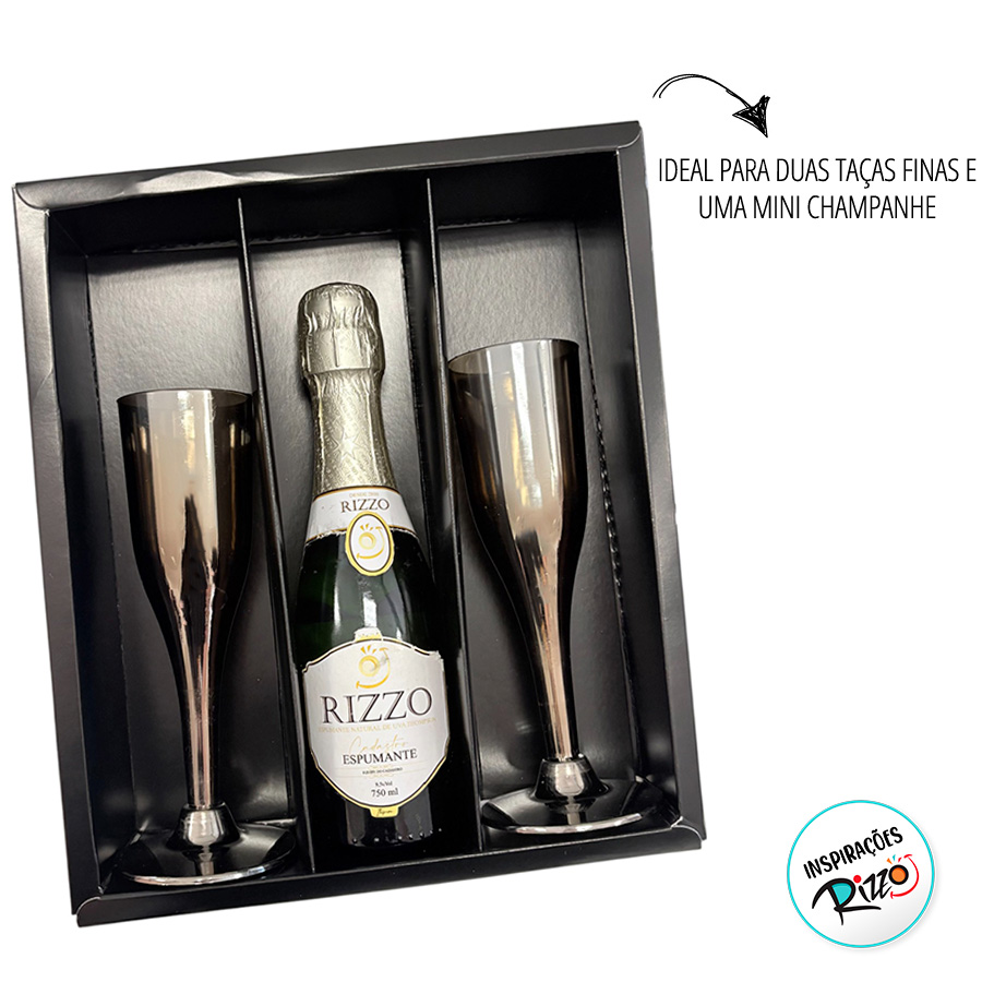 Caixa Mini Champanhe e Taça (22,5cm x 19cm x 6,2cm) Preto - 5
