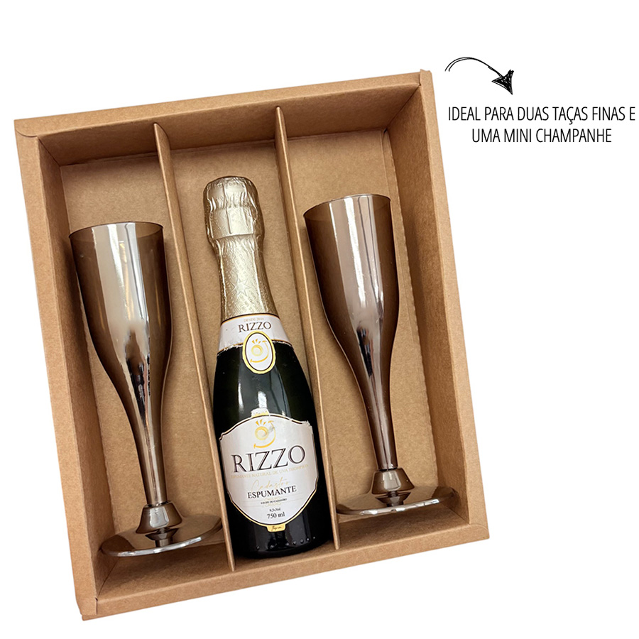 Caixa Mini Champanhe e Taça (22,5cm x 19cm x 6,2cm) Kraft - 5
