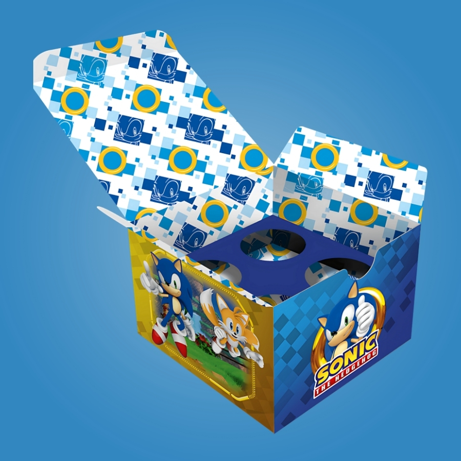 Caixa 4 Doces Quadrada - Sonic - 6x7,5x7,5cm - 10 unidades