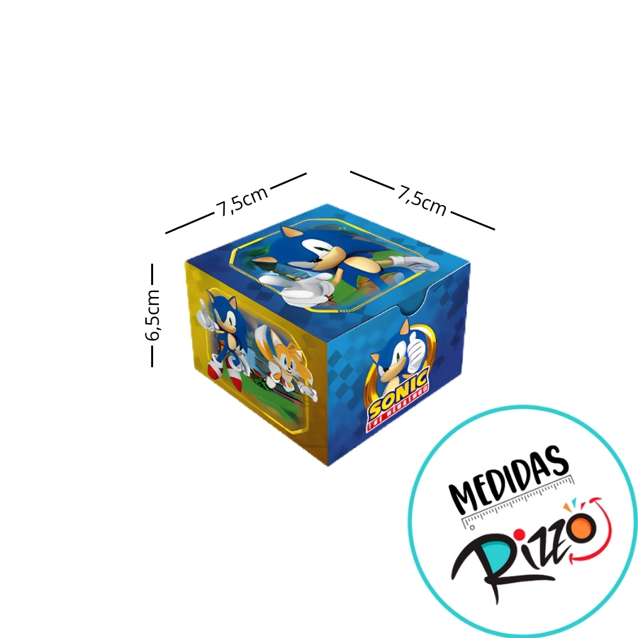 Caixa 4 Doces Quadrada - Sonic - 6x7,5x7,5cm - 10 unidades