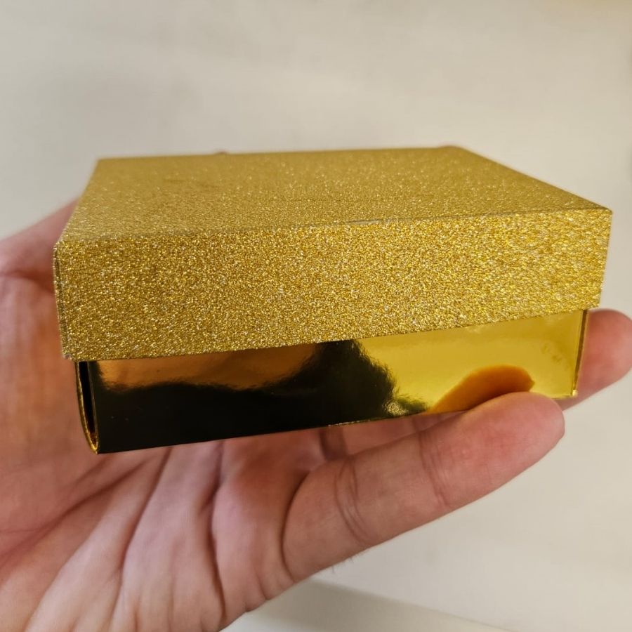 Caixa Dourada Retângular Com Glitter - 4x9,5x6,5cm - 12 unidades