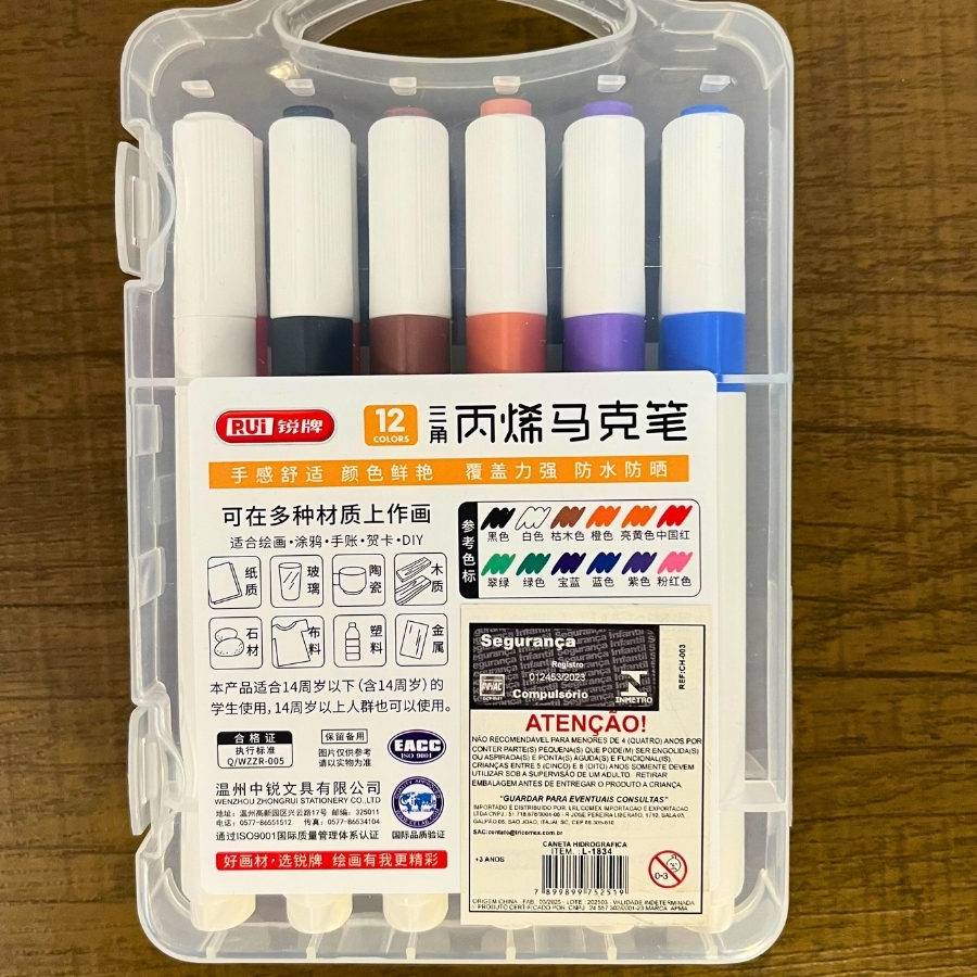 Marcador Acrílico Para Colorir - Blister 12 Cores - 13cm - 12