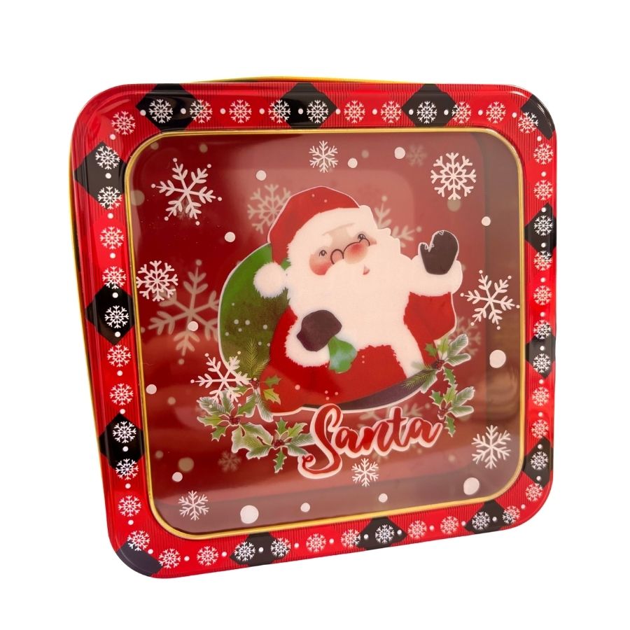Lata De Metal De Natal Com Visor - Santa - 15x15x5cm - 1 unidade