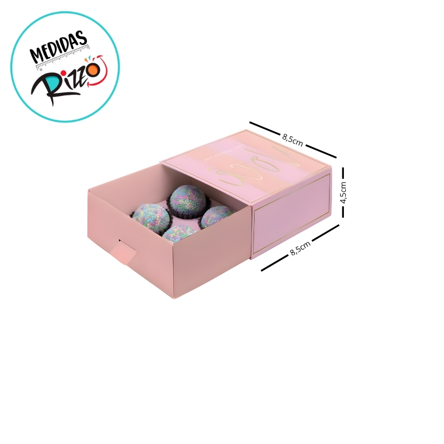Caixa Luva para 4 Docinhos com Puxador - Candy Rosa - 8,5x4,5x8