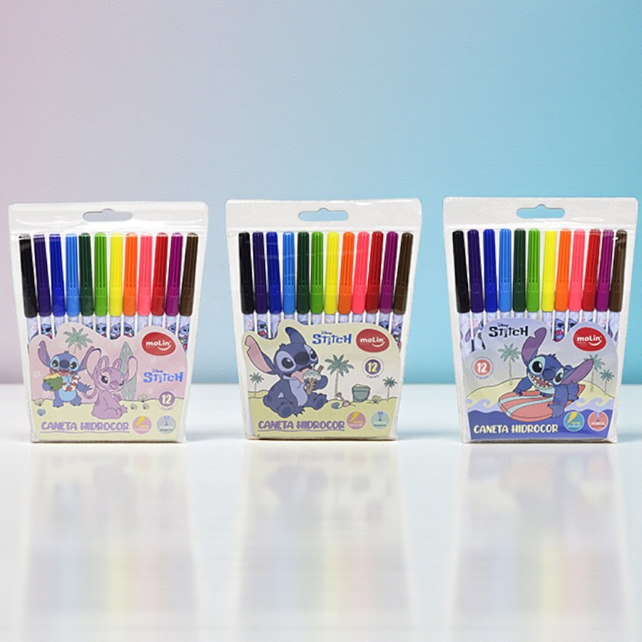 Caneta Hidrocor - Stitch - 12 Cores - Disney Original - 1 unidade