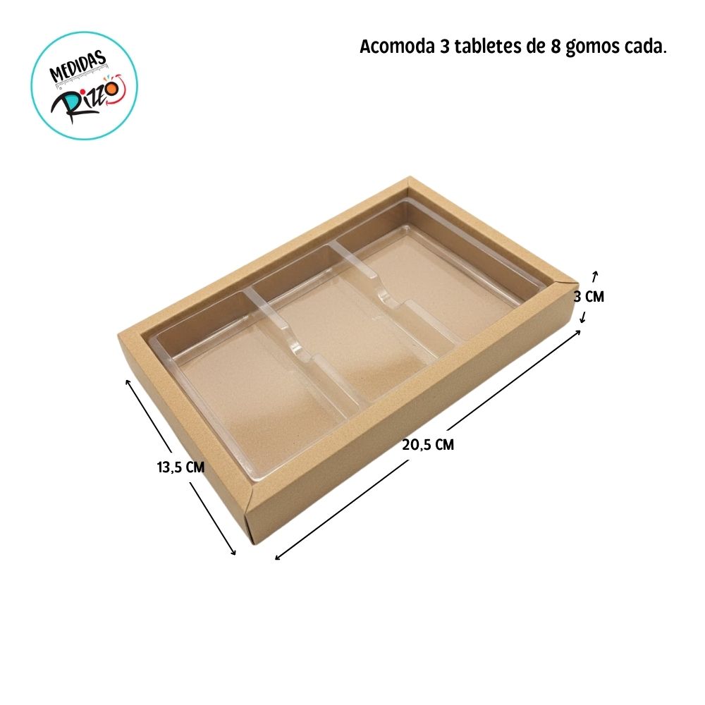 Caixa Para 3 Tabletes de Chocolate - Kraft - 20,5x3x13,5cm - 5