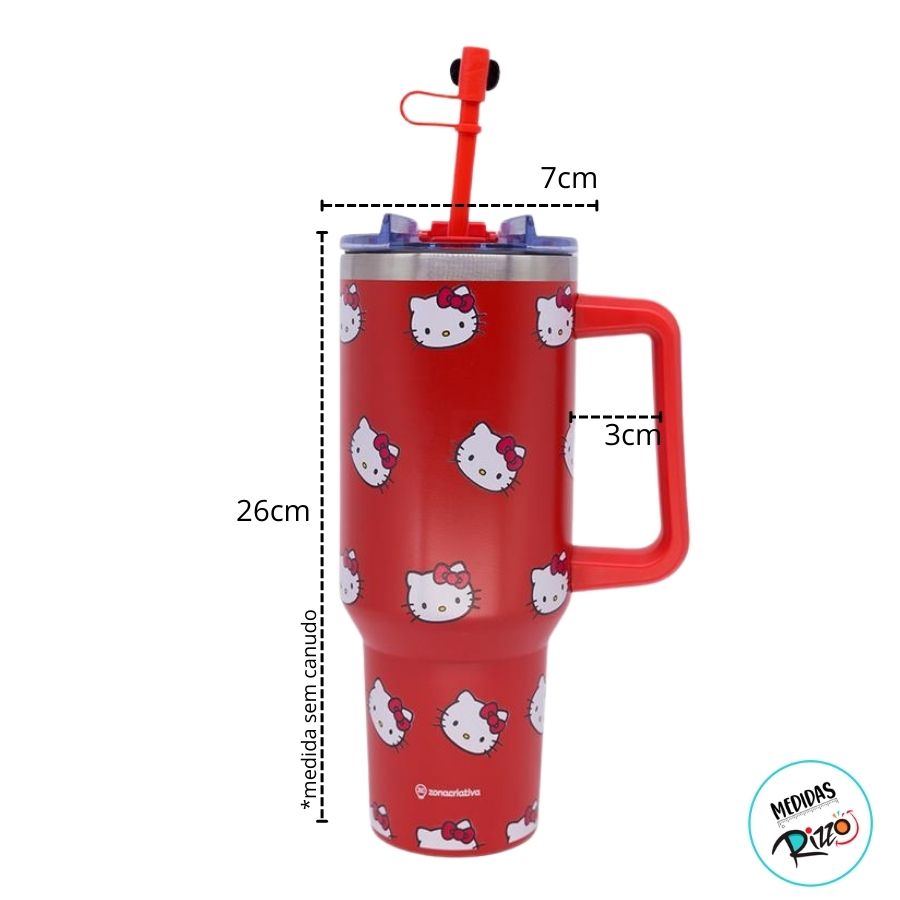 Caneca Térmica com Canudo - Hello Kitty - Vermelho - 1,15l - 1