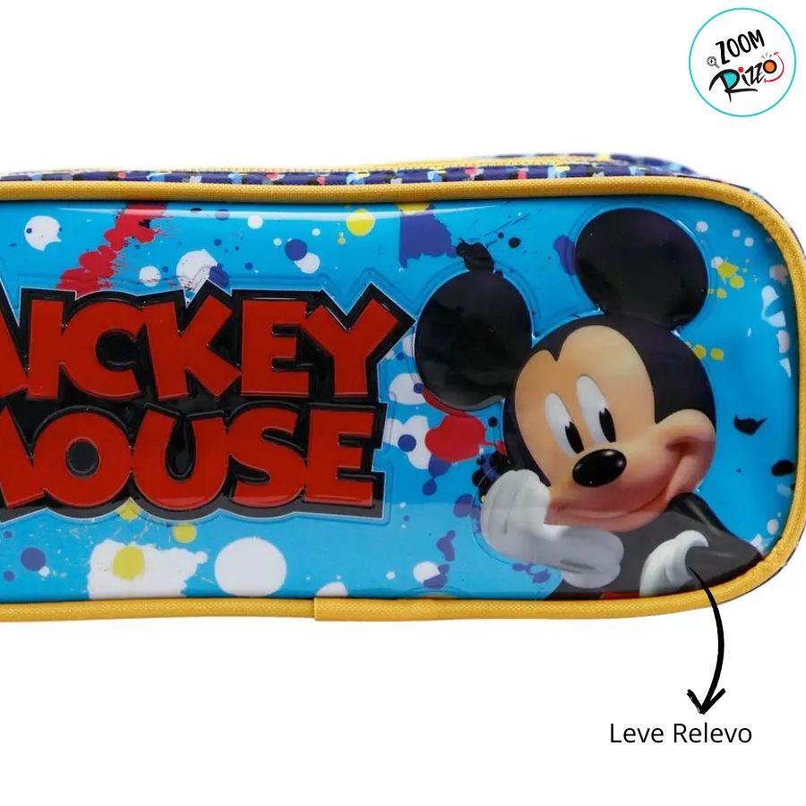 Estojo Triplo com Zíper - Mickey Mouse - Azul - 20x10cm - Disney