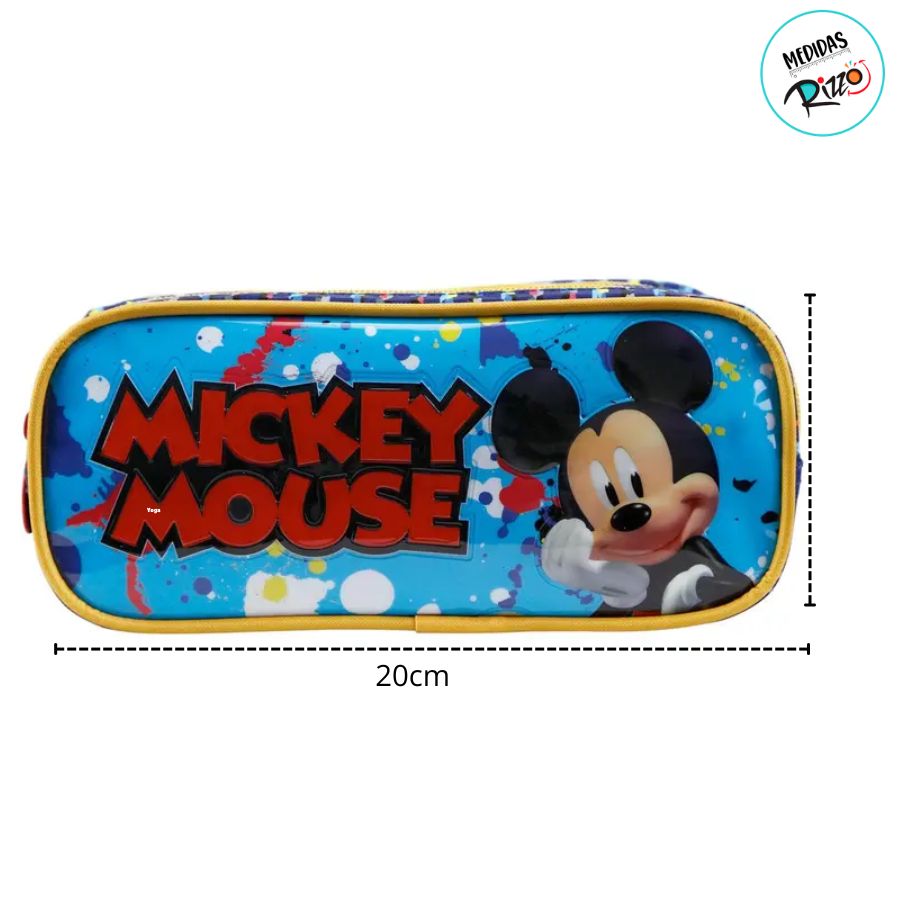 Estojo Triplo com Zíper - Mickey Mouse - Azul - 20x10cm - Disney