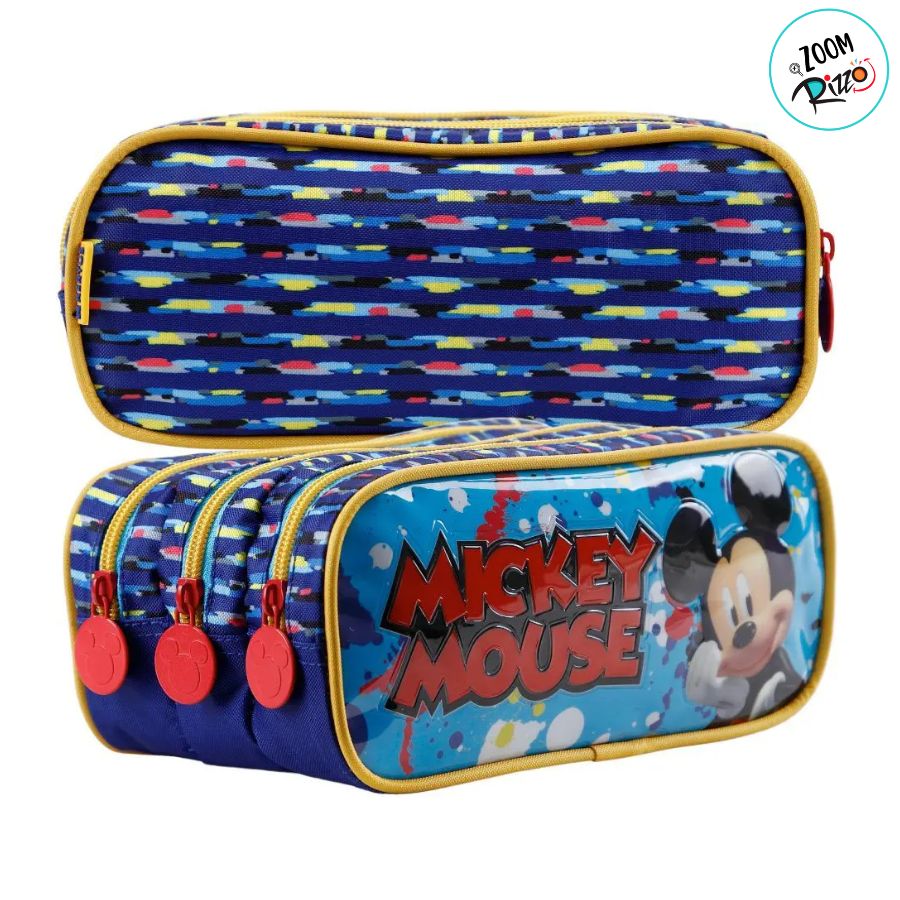 Estojo Triplo com Zíper - Mickey Mouse - Azul - 20x10cm - Disney