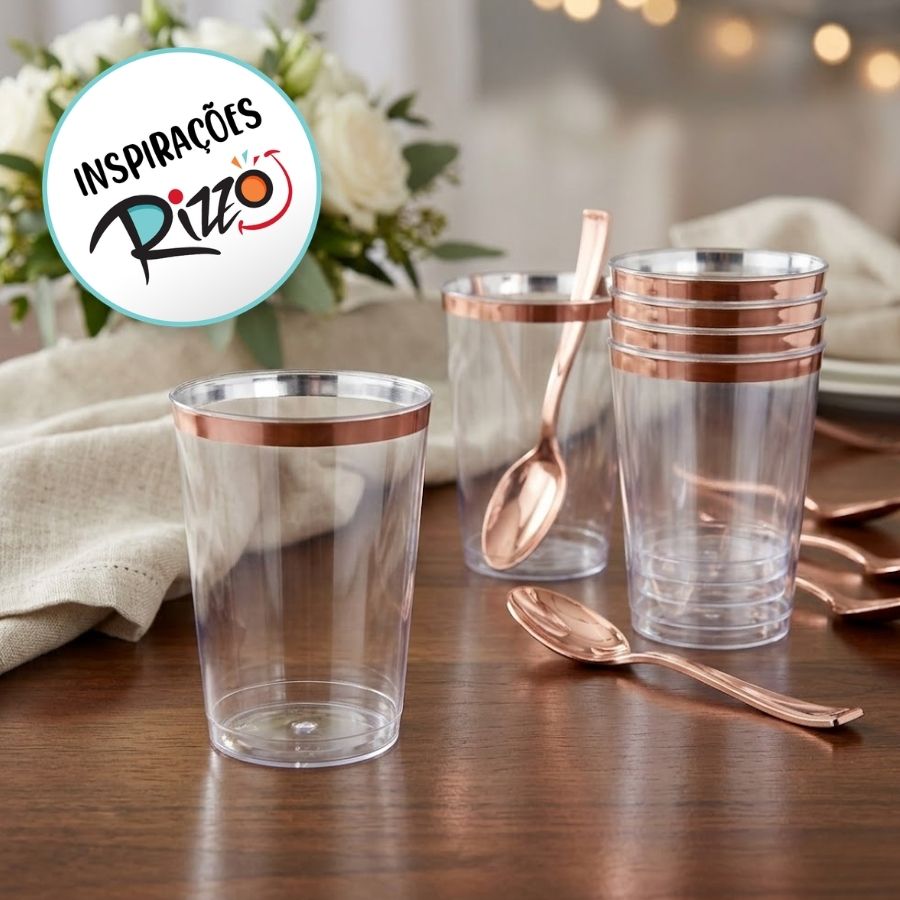 Copo gua/refrigerante Borda Rose - 4 un - 300 ml - Silver Festas - Rizzo  Embalagens