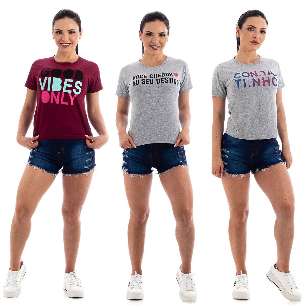 Camiseta Baby Look Feminina Frases (Kit com 10 unidades) - Atacado de  Roupas Fitness Femininas e Masculinas Espaço Outlet