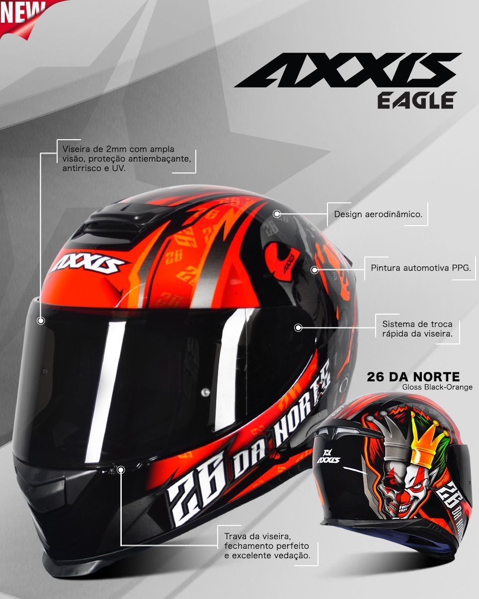 Capacete Axxis Eagle 26 Da Norte - Laranja/Preto - Moto-X Wear - Loja ideal  para Motociclista! Venha conferir as nossas novidades.