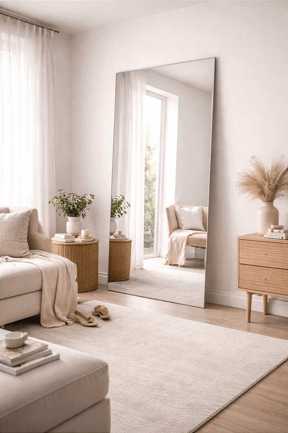 espelho de chão grande estilo minimalista para decoração