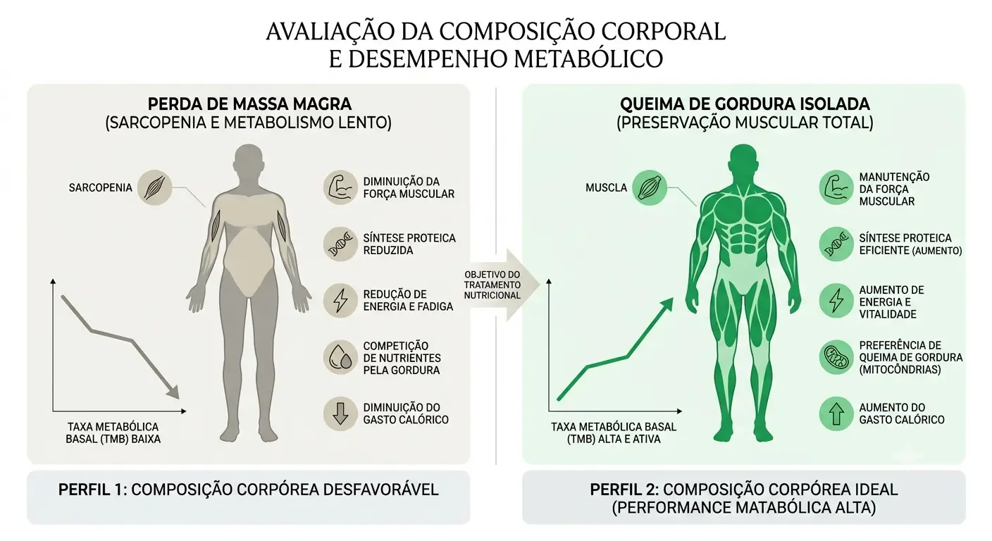 Gráfico clínico sobre a preservação de massa magra e ativação do metabolismo basal no emagrecimento