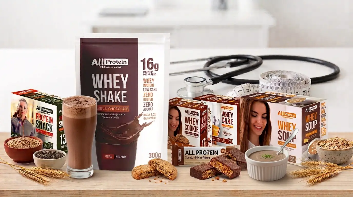 Snacks proteicos e biscoitos low carb All Protein como suporte nutricional estratégico